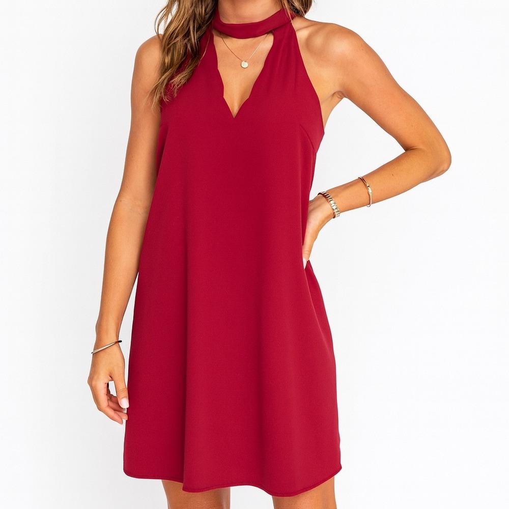 Miami Halter Scarf Neck Dress Wine Red Sleeveless Shift Keyhole Women's Small‎